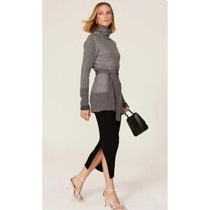 Tome Collective Striped Ribbed Turtleneck Tunic Sweater S Gray Minimalist Office